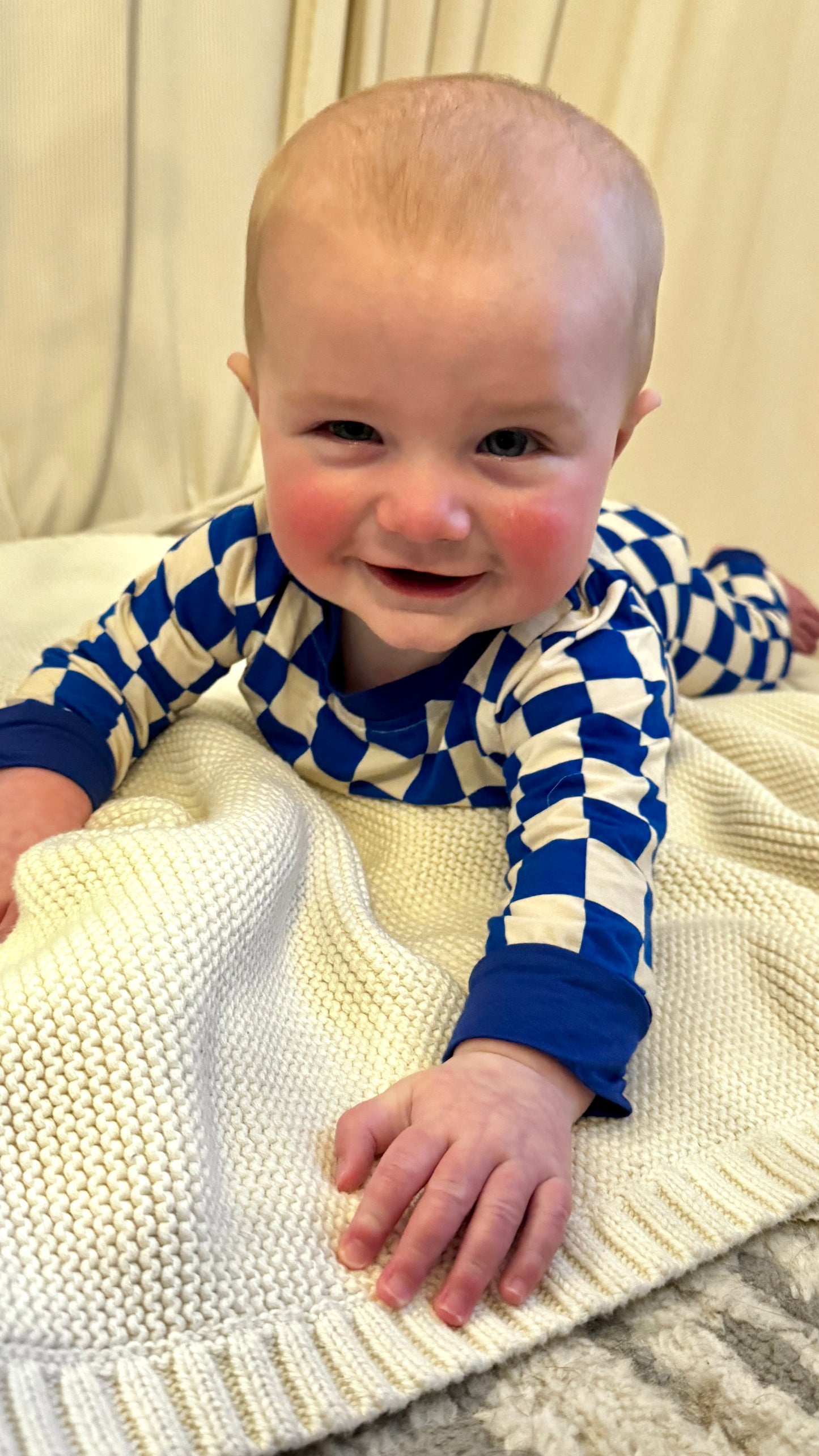 Royal Blue Checkered Two-Piece Bamboo Lounge Set