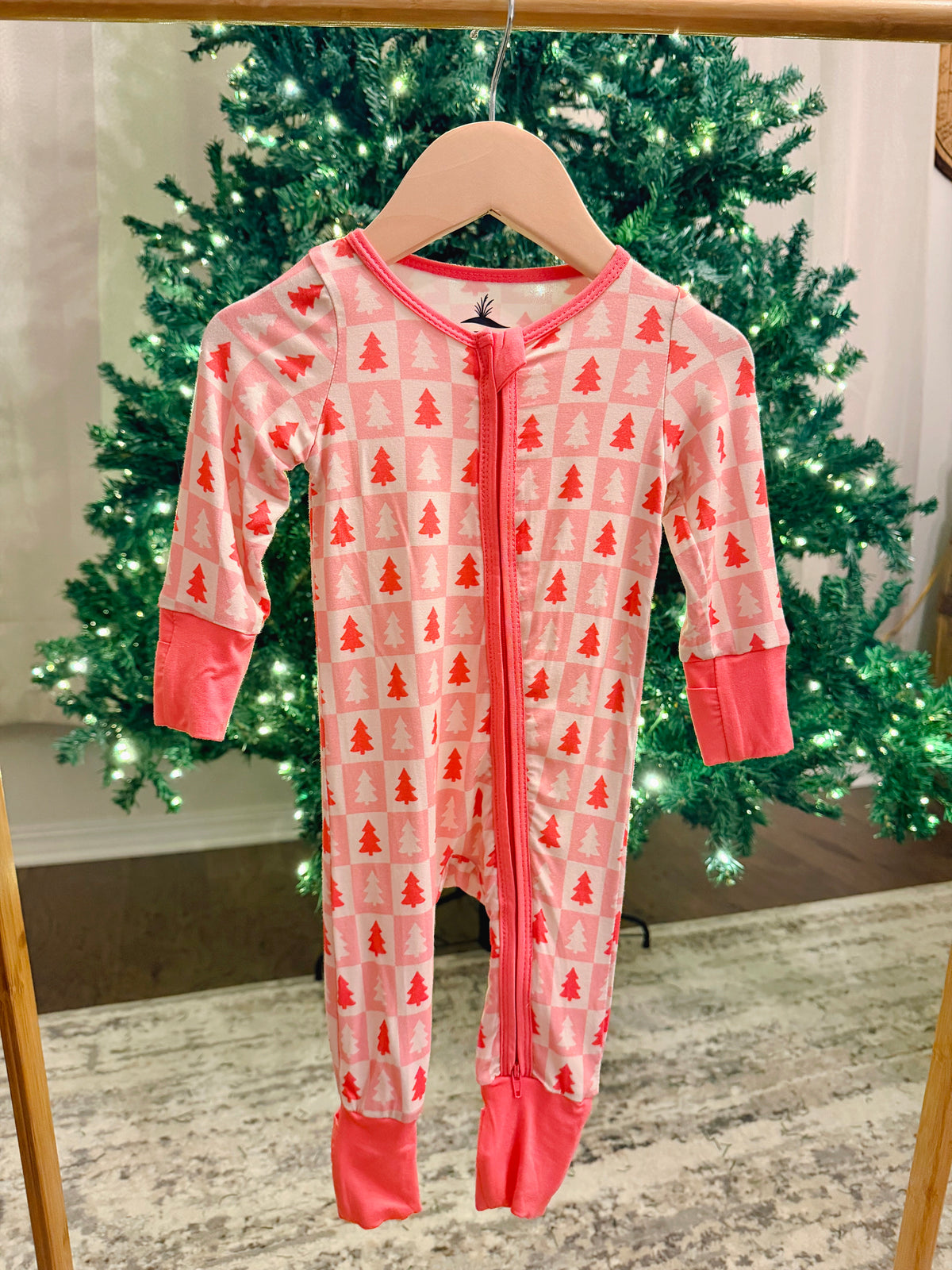 Pink Christmas Checkered Bamboo Onesie