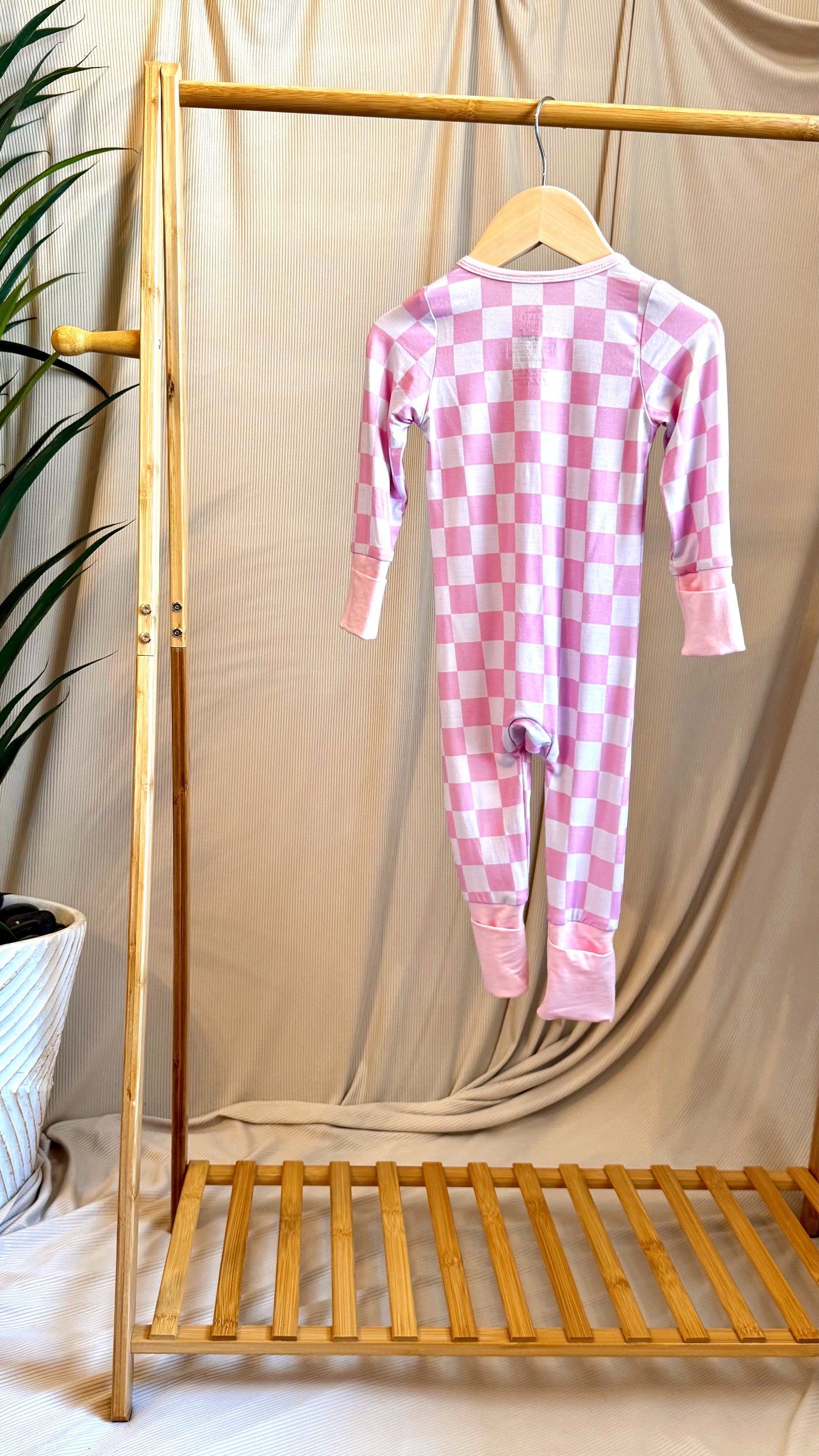 Bubble Gum Pink Checkered Bamboo Onesie