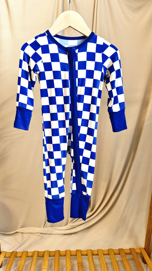 Royal Blue Checkered Bamboo Onesie