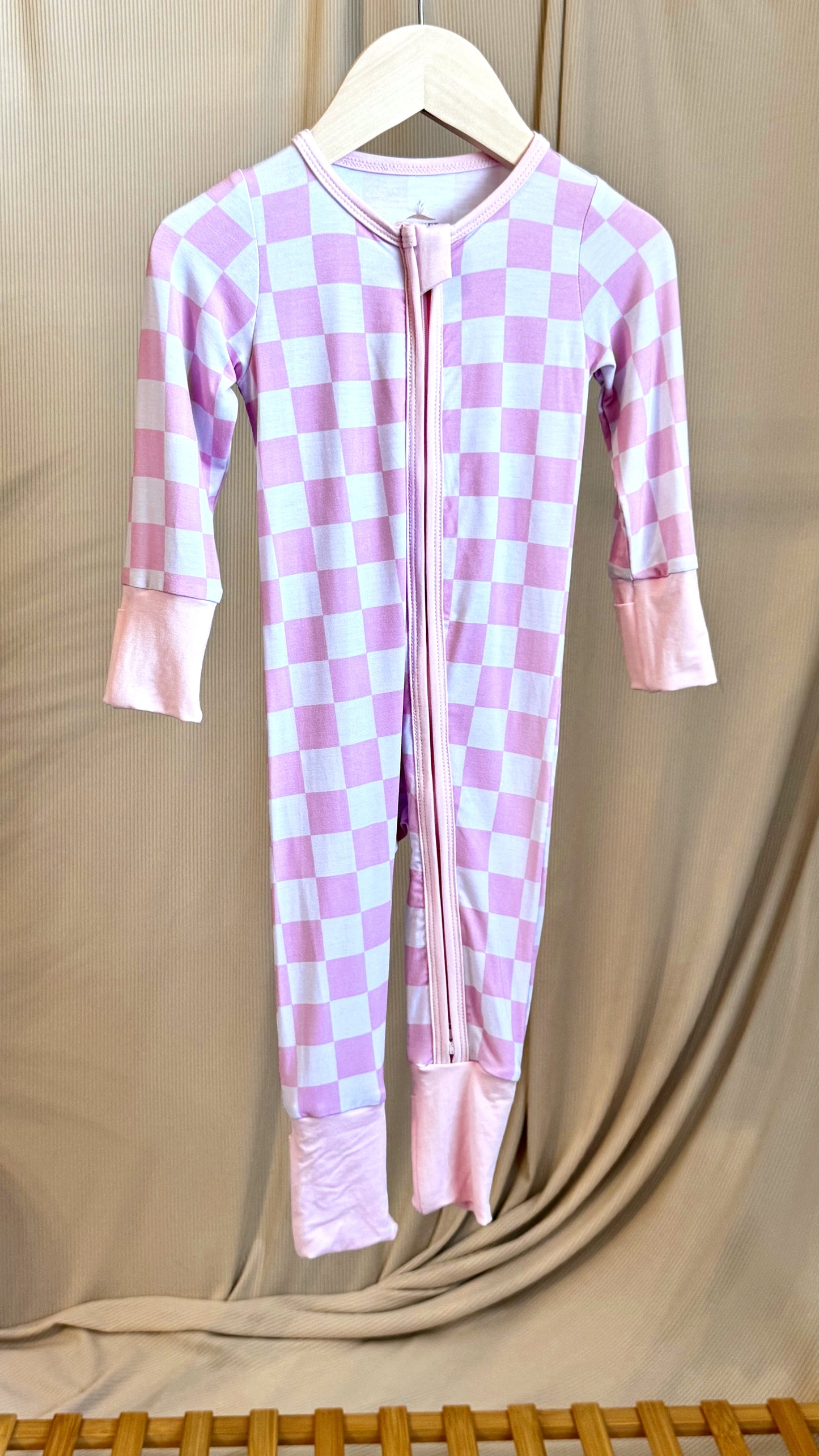 Bubble Gum Pink Checkered Bamboo Onesie