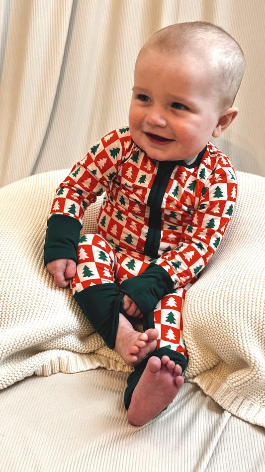 Red and Green Christmas Checkered Bamboo Onesie