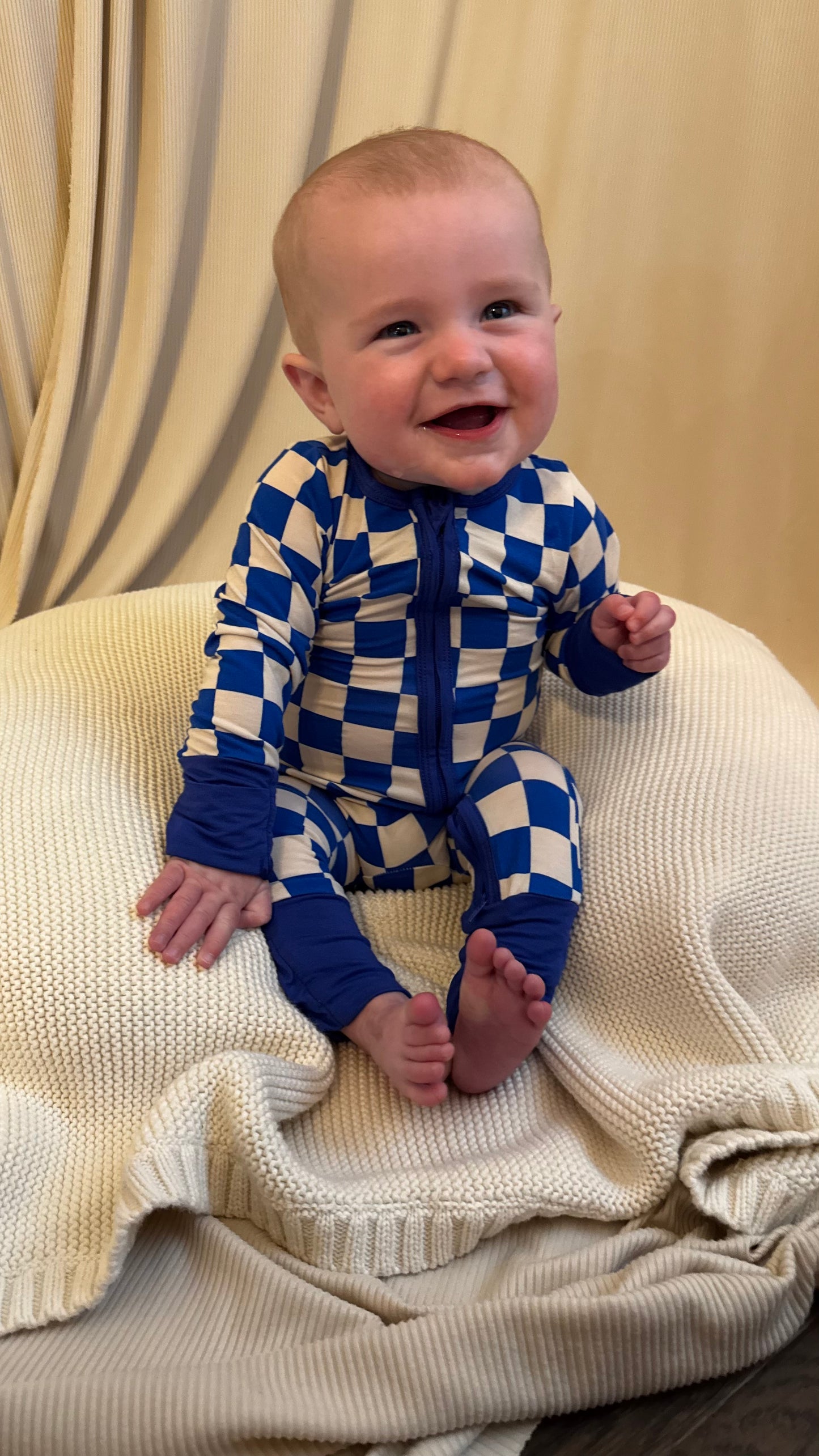 Royal Blue Checkered Bamboo Onesie