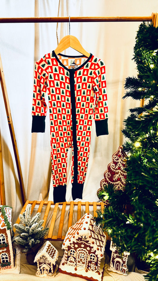Red and Green Christmas Checkered Bamboo Onesie