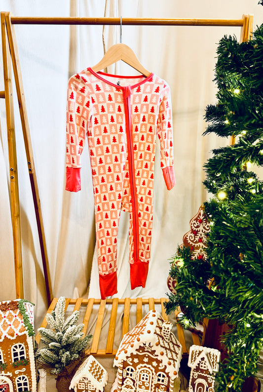 Pink Christmas Checkered Bamboo Onesie
