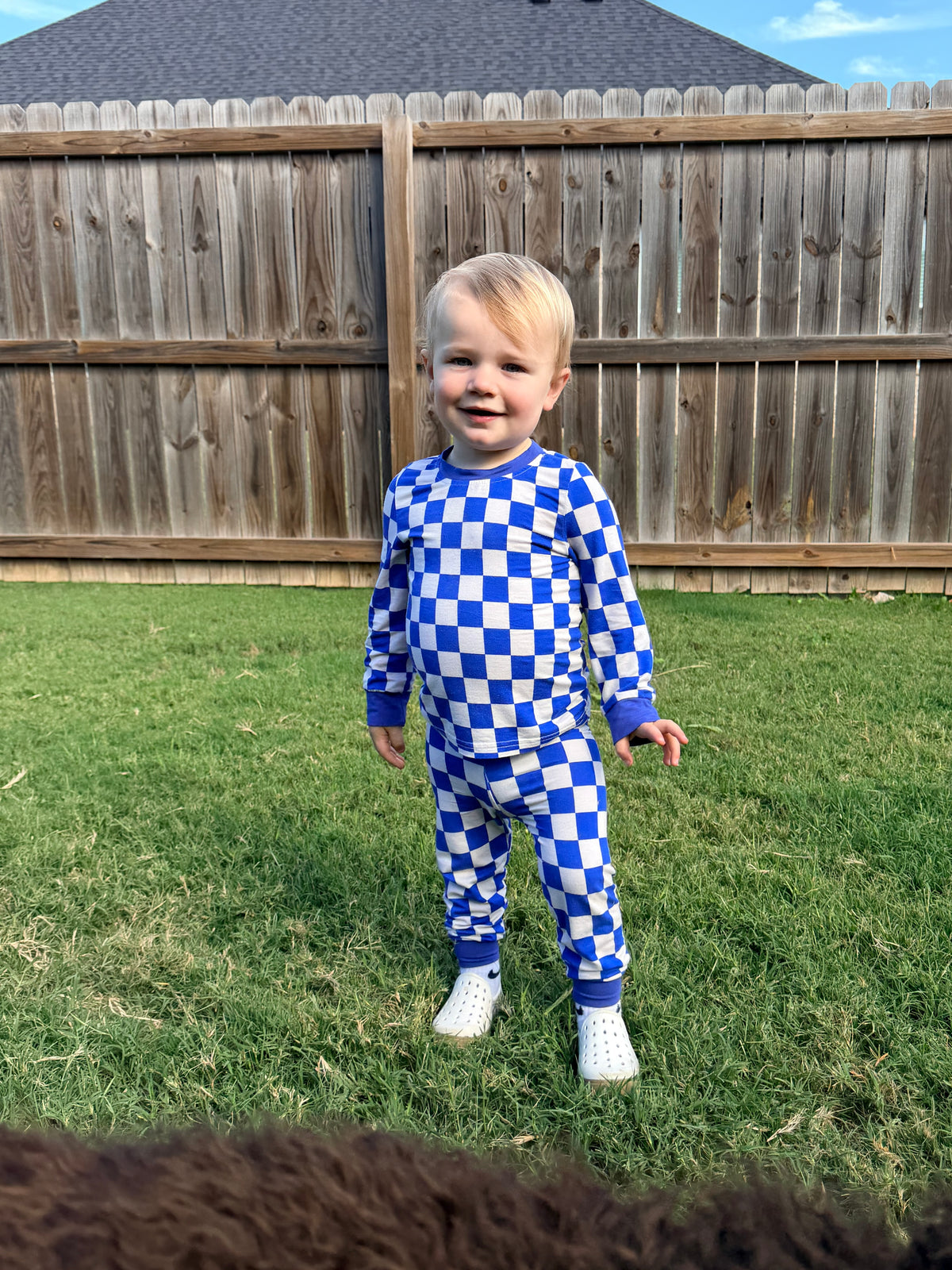 Royal Blue Checkered Two-Piece Bamboo Lounge Set