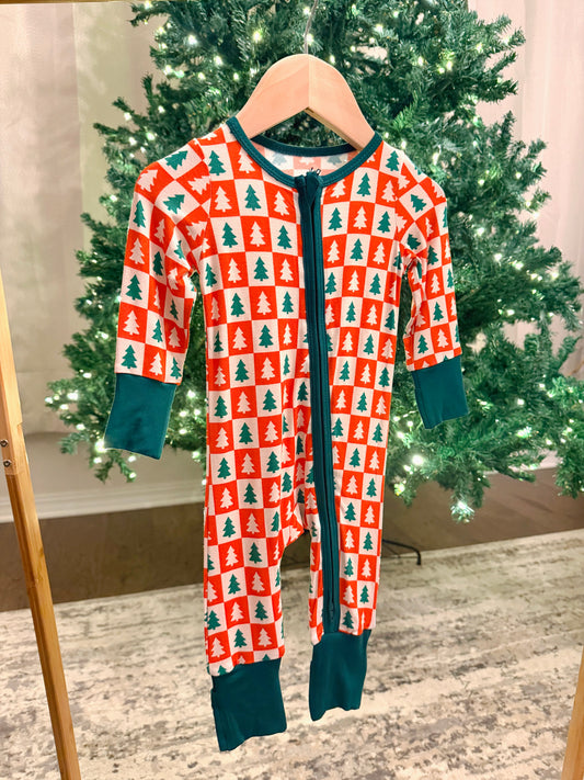 Red and Green Christmas Checkered Bamboo Onesie