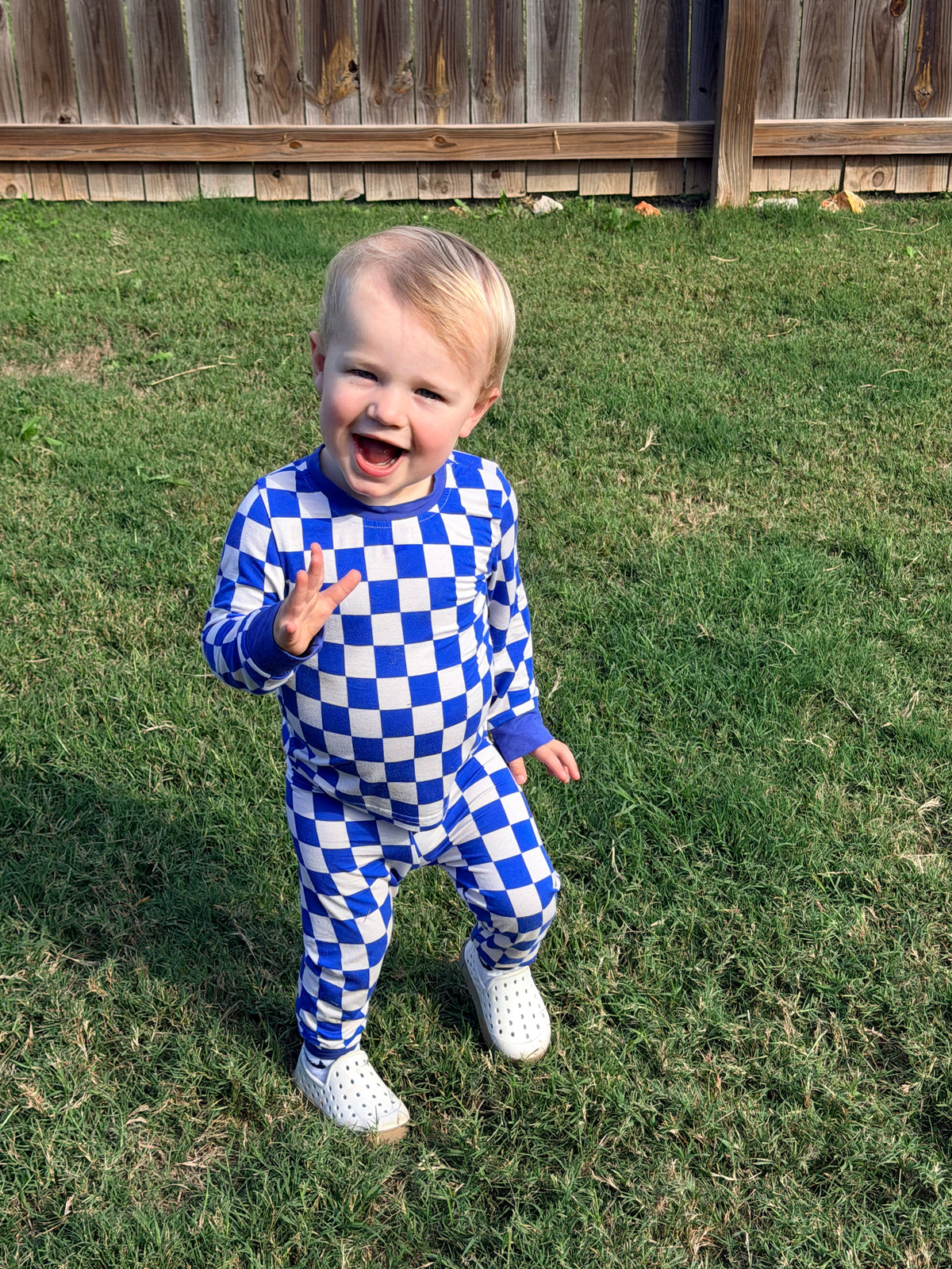 Royal Blue Checkered Two-Piece Bamboo Lounge Set