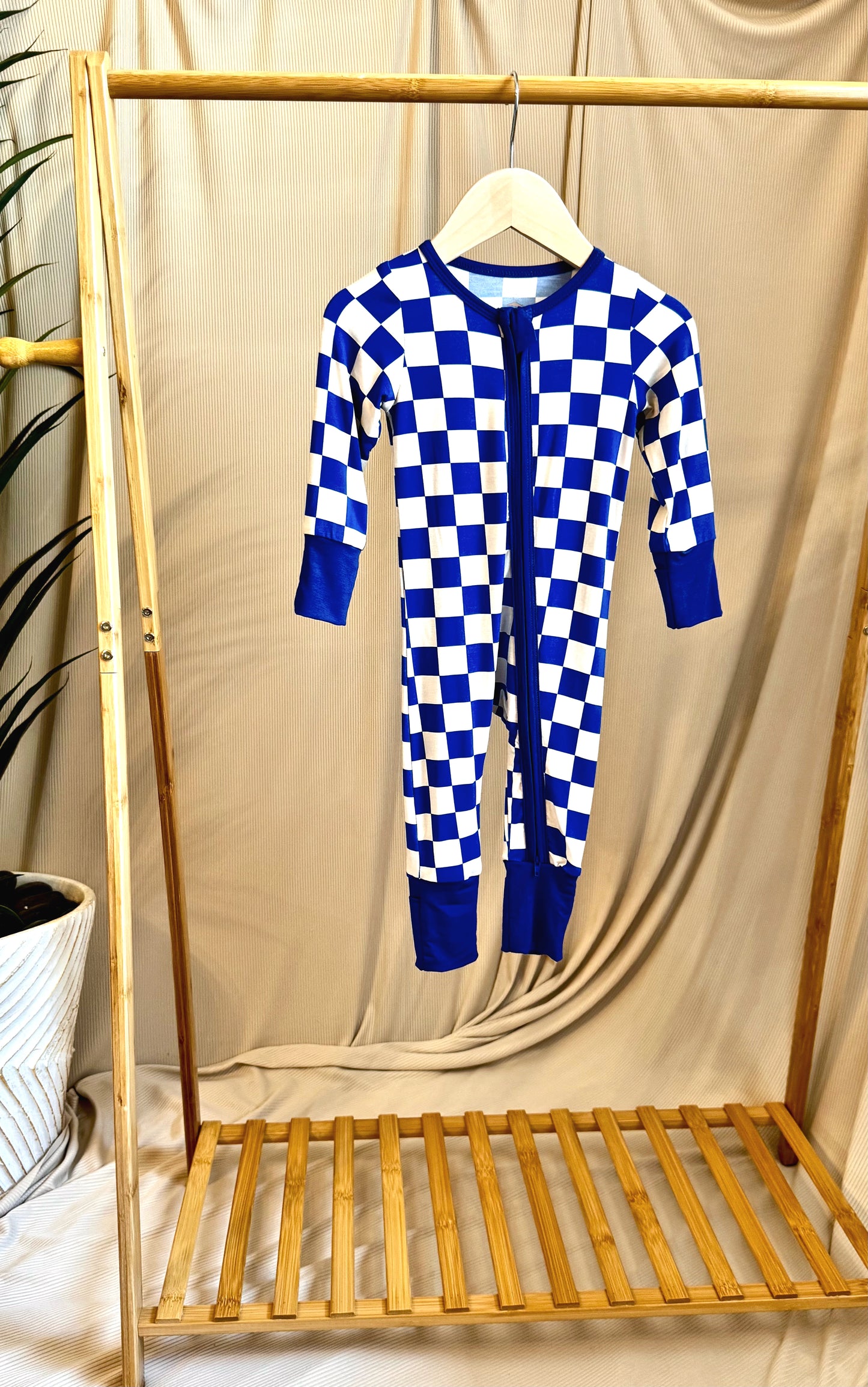 Royal Blue Checkered Bamboo Onesie