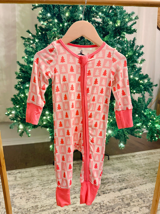 Pink Christmas Checkered Bamboo Onesie