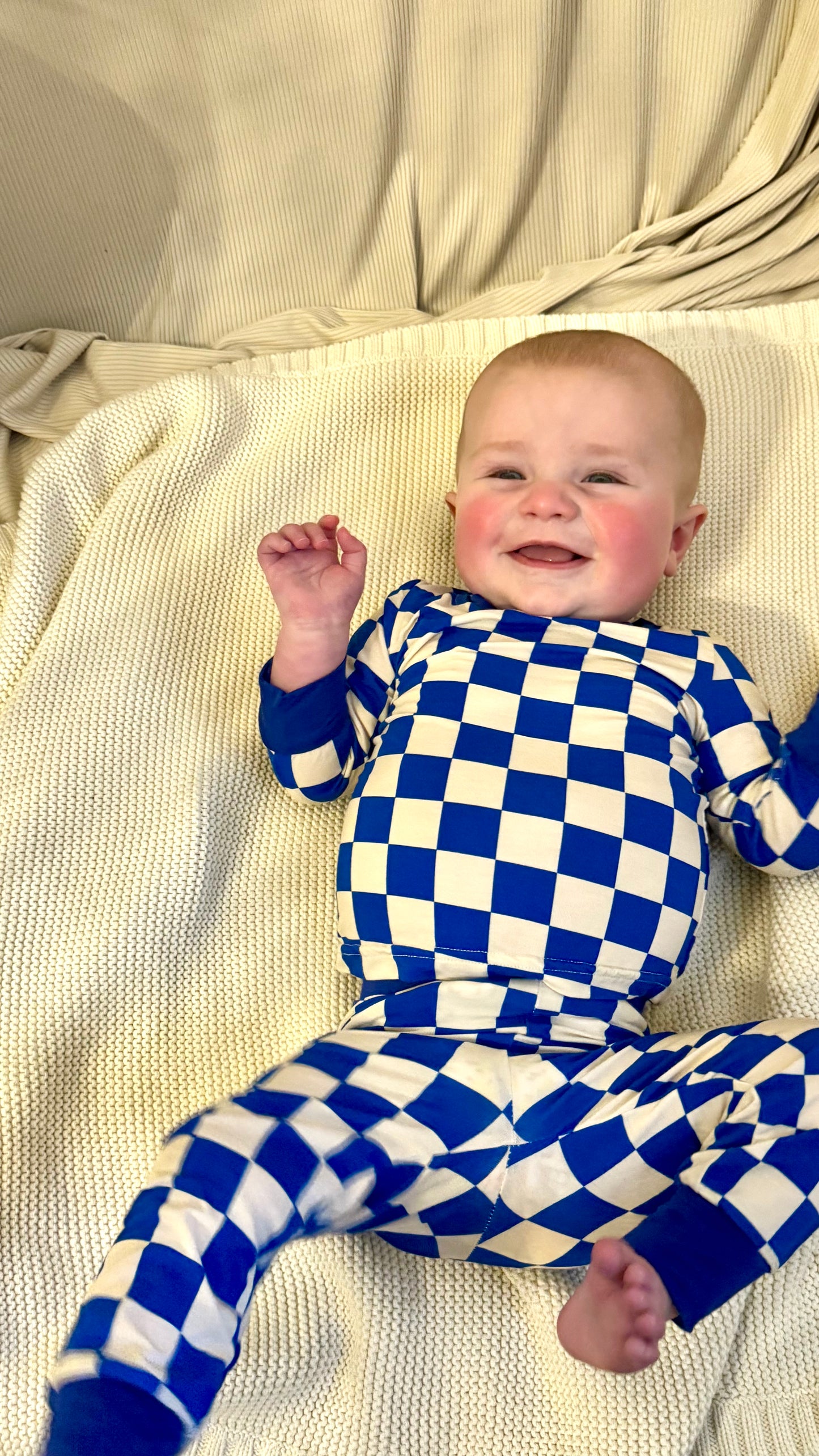 Royal Blue Checkered Two-Piece Bamboo Lounge Set